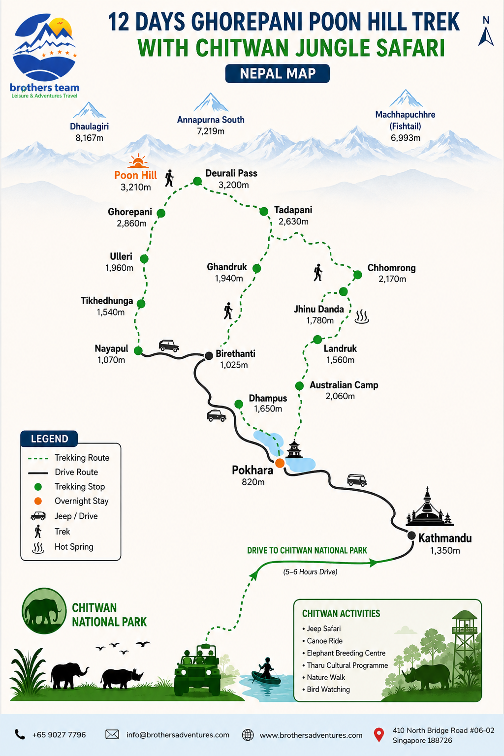 12 Days Ghorepani Poon Hill Trek with Chitwan Jungle Safari one of the best Nepal tour packages
