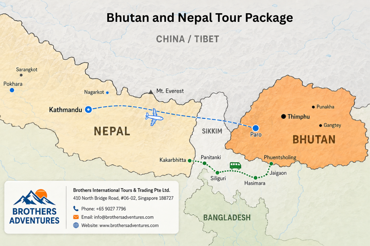 “Bhutan and Nepal Tour Package featuring Himalayan scenery, Bhutanese monasteries and Kathmandu UNESCO heritage sites”